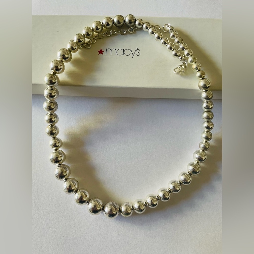 Macy's Silver Polished graduated Bead Necklace